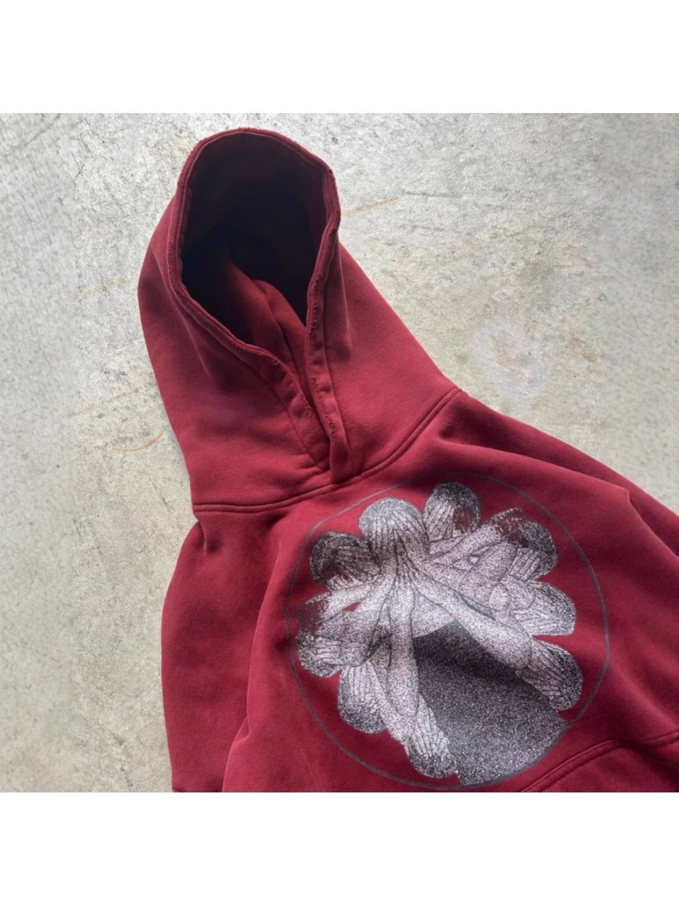 Men's Wine Red American Style Printed Oversized Hoodie, Unique Trendy Design No Duplicate Style, Comfort Loose Autumn Casual Hooded Sweatshirt Ideal for Daily Street Fashion Outfits