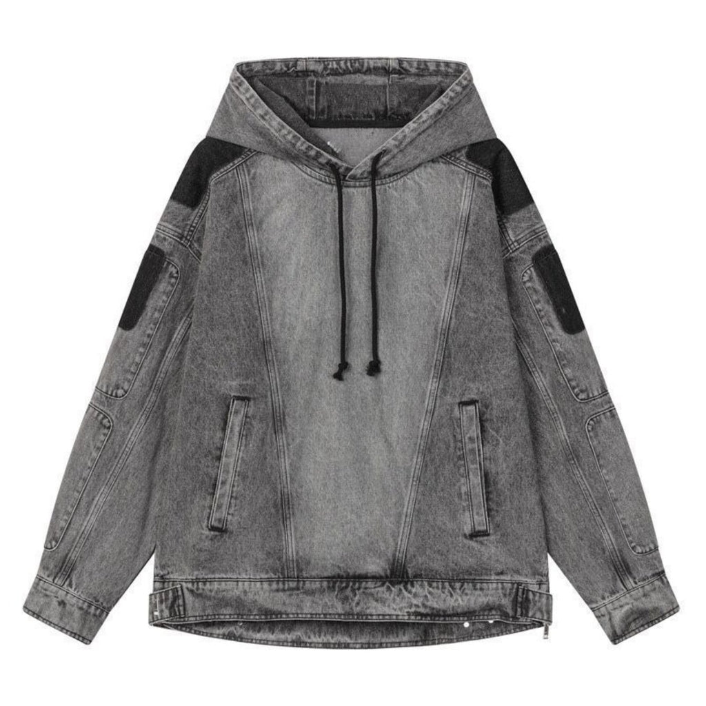 HERTALK Men'S Spring And Autumn 3D Denim Hoodie, New Style for Layered Wearing, Loose Fit