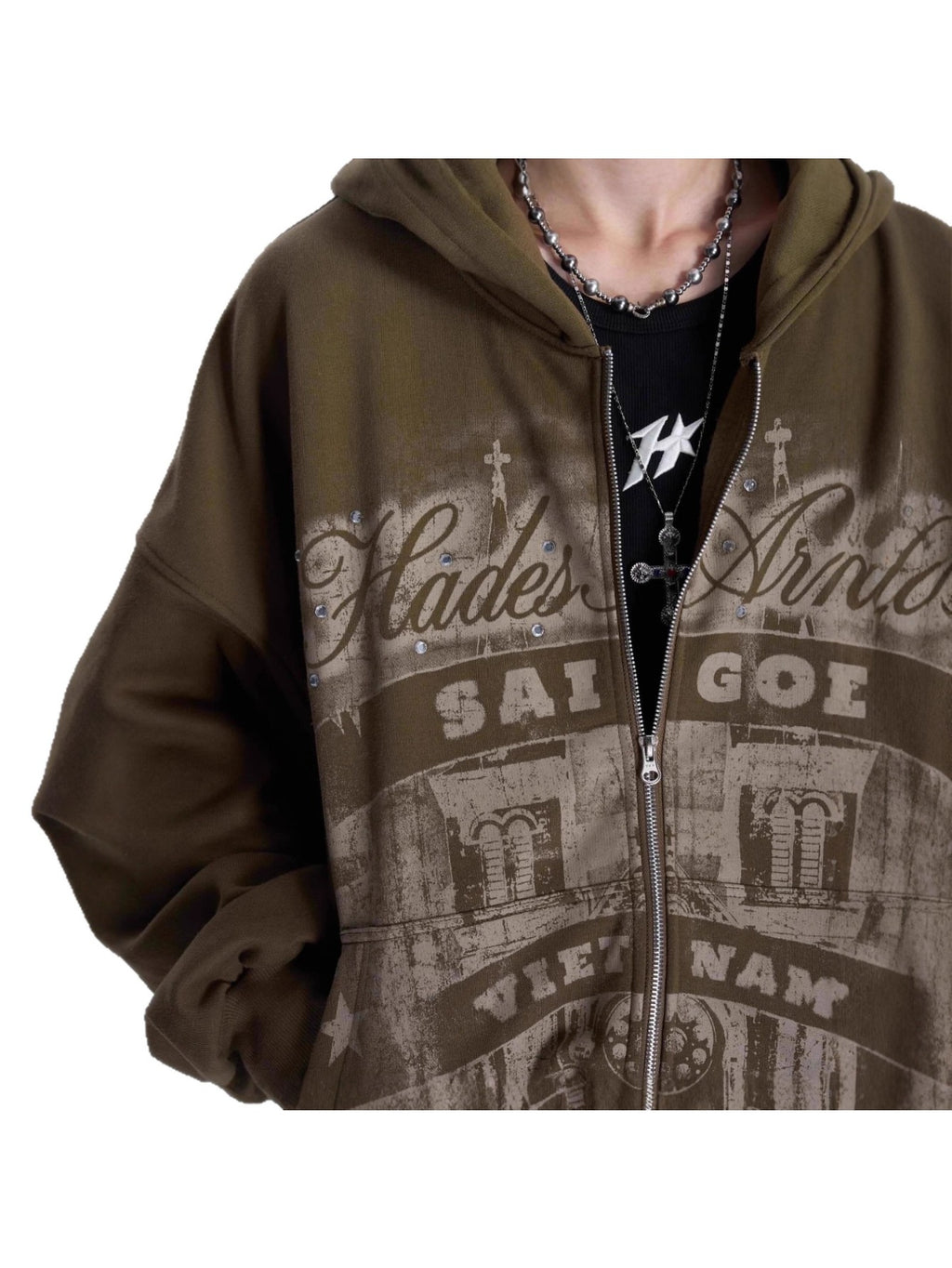 The new hoodie with letter print design, zipper and hood, is a loose version for both men and women