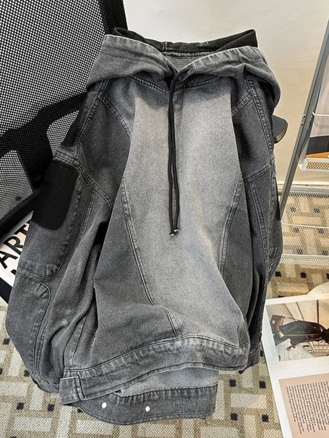 HERTALK Men'S Spring And Autumn 3D Denim Hoodie, New Style for Layered Wearing, Loose Fit