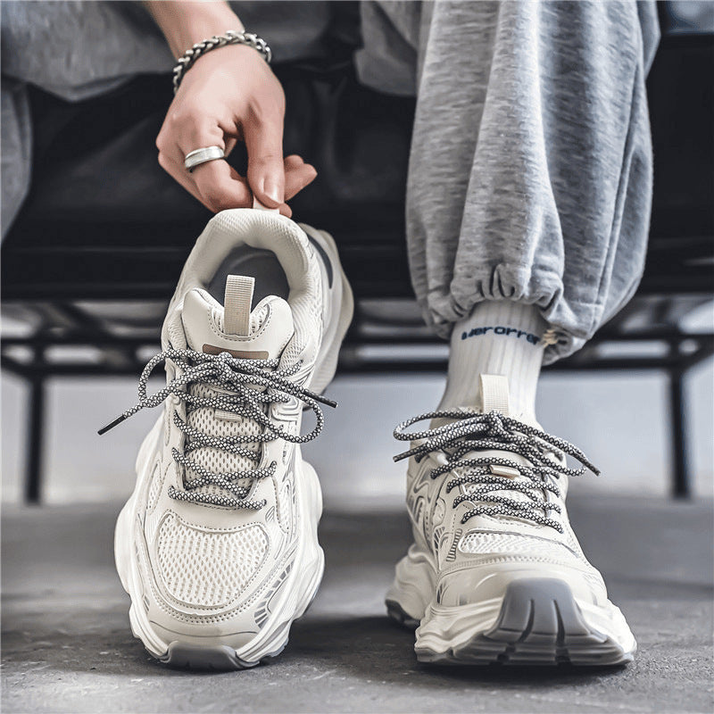 New Spring Men's Shoes, Breathable Mesh Shoes, Trendy Versatile Thick-soled Sneakers, Casual Dad Shoes Men