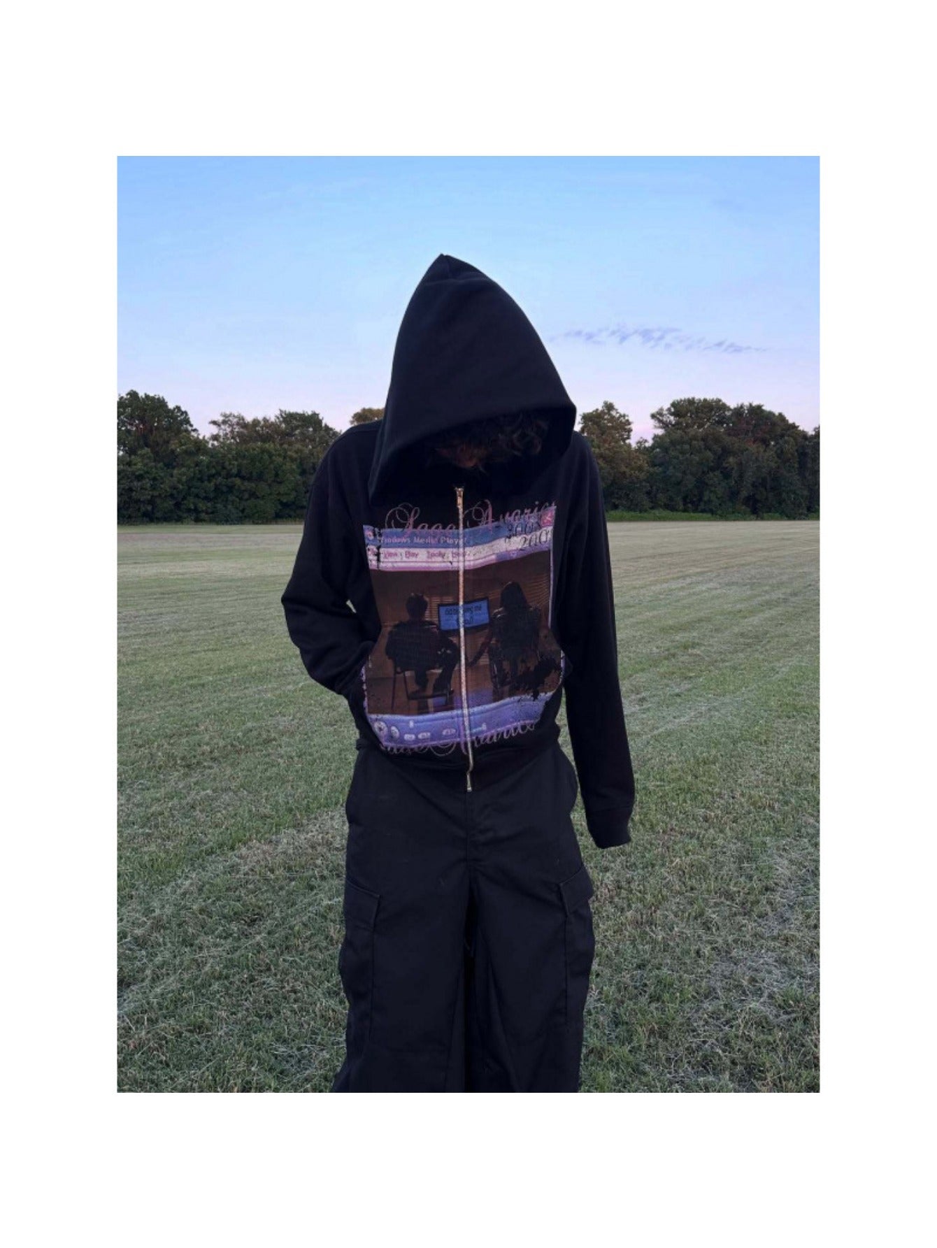 Vintage Stylish Loose Zip-Up Hoodie, American Street Graphic Printed Long Sleeve Sweatshirt, Casual Trendy Oversized Hooded Outerwear Ideal for Daily Street Fashion Matching Outfits