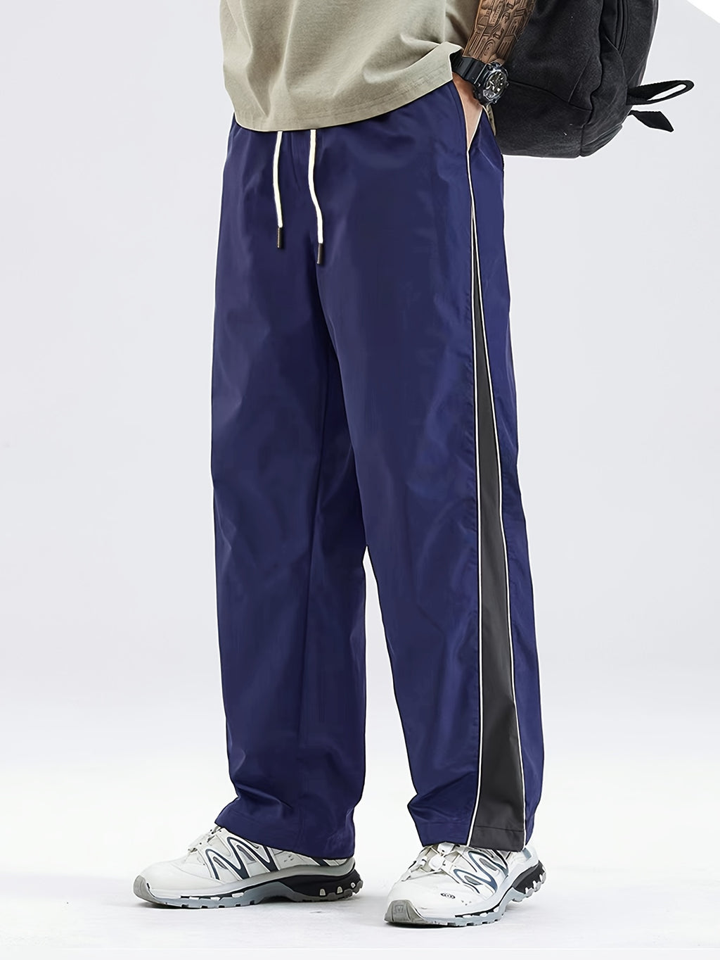 Casual Jogger Pants for Men Featuring a Striped Color-Block Design, Straight-Leg Fit, And a Drawstring Waist, Perfect for Spring And Autumn