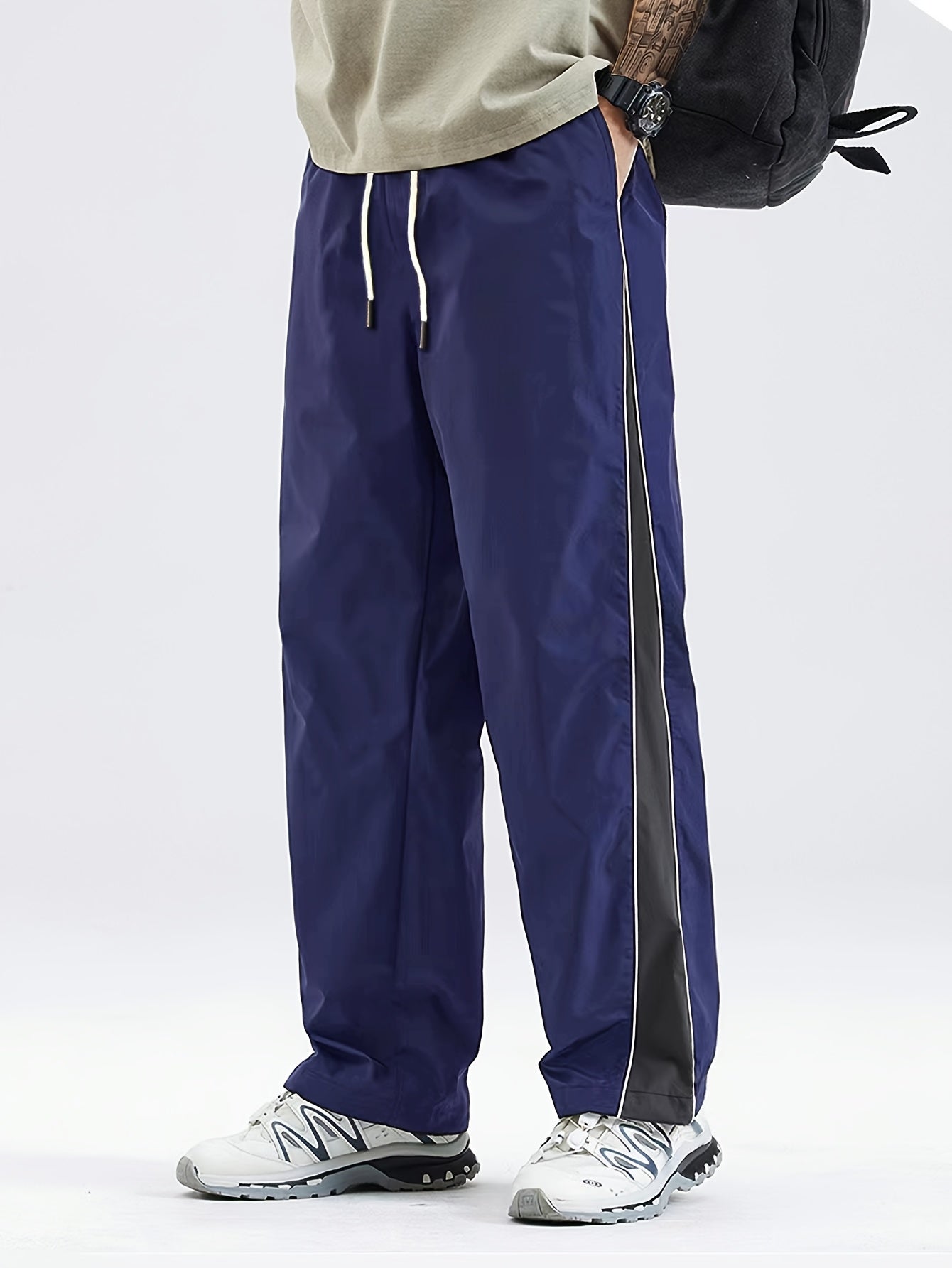 Casual Jogger Pants for Men Featuring a Striped Color-Block Design, Straight-Leg Fit, And a Drawstring Waist, Perfect for Spring And Autumn