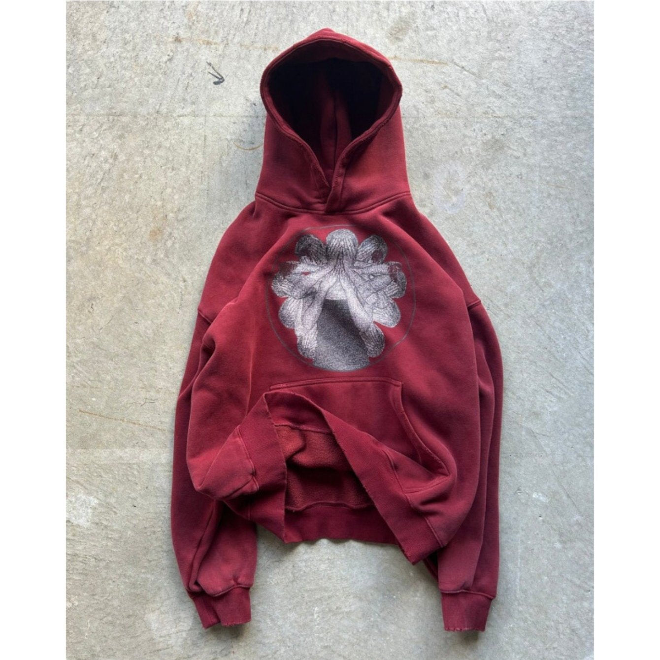 Men's Wine Red American Style Printed Oversized Hoodie, Unique Trendy Design No Duplicate Style, Comfort Loose Autumn Casual Hooded Sweatshirt Ideal for Daily Street Fashion Outfits
