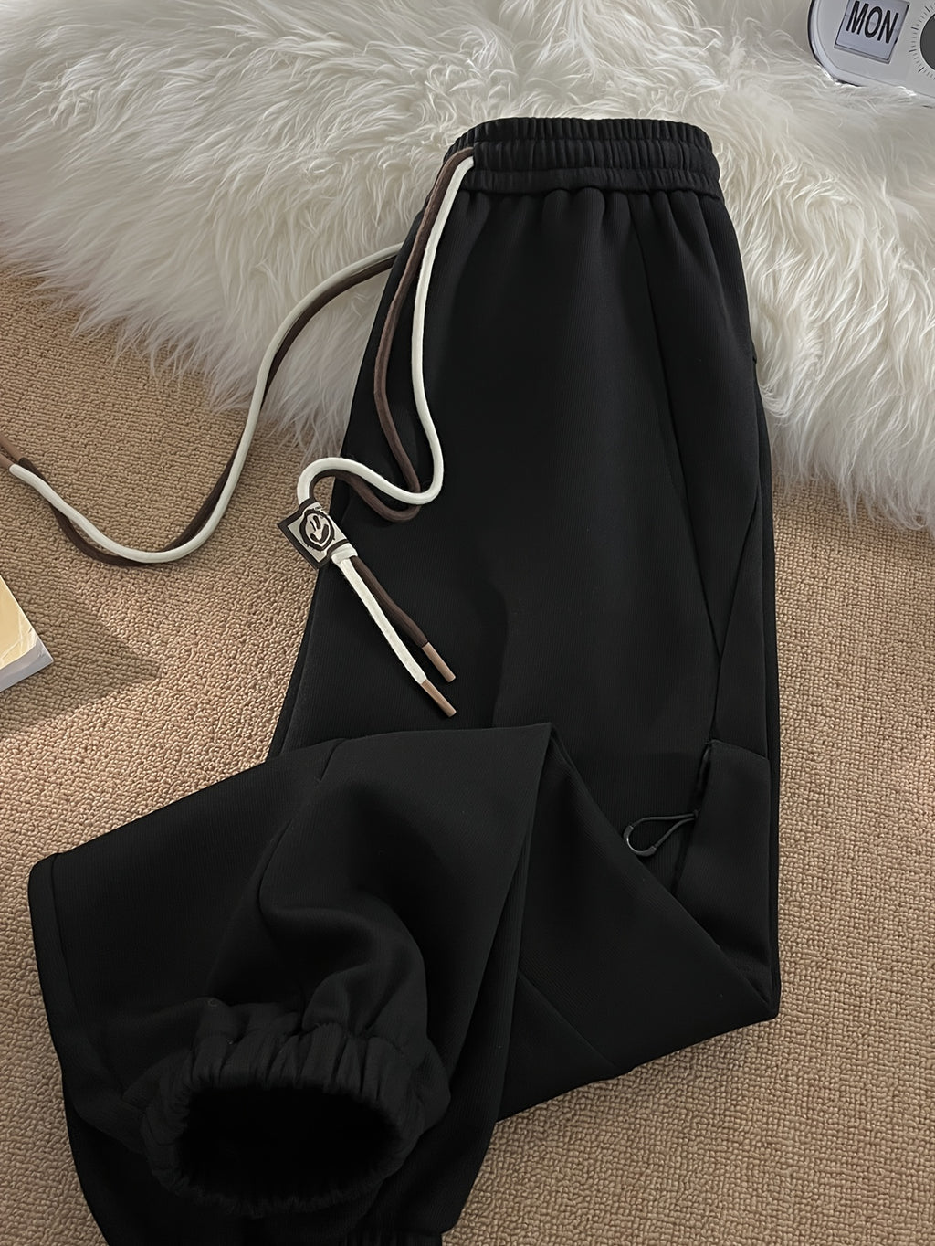 Men's High-Waisted Vertical Straight Leg Sweatpants - Light Grey Retro Gym Joggers with Elastic Drawstring Waist, Loose Curved Knife Fit for Fitness, Sports & Casual Wear | Spring\u002FAutumn Pants (Machine Washable)