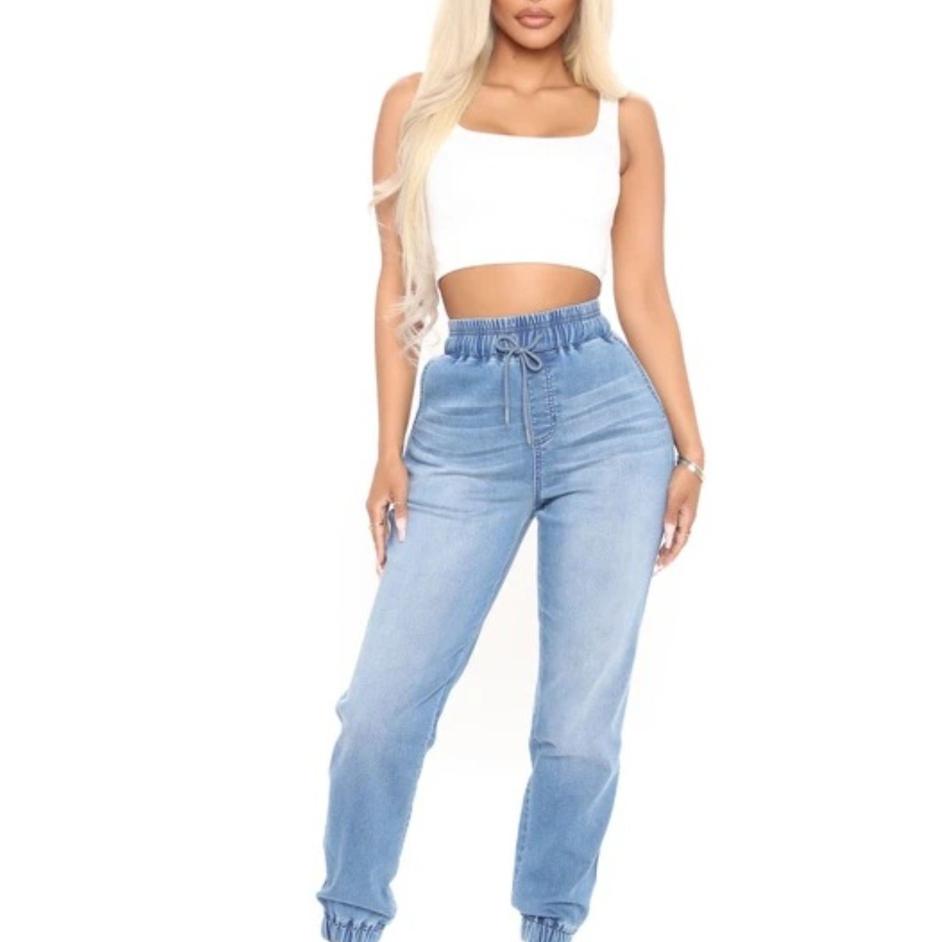 Women'S Light Blue Drawstring Waist Jogger Jeans, Loose And Stretchy for Casual Versatility, And Leg-Lengthening, Perfect for Daily Commutes, Shopping, Or Strolls in Summer
