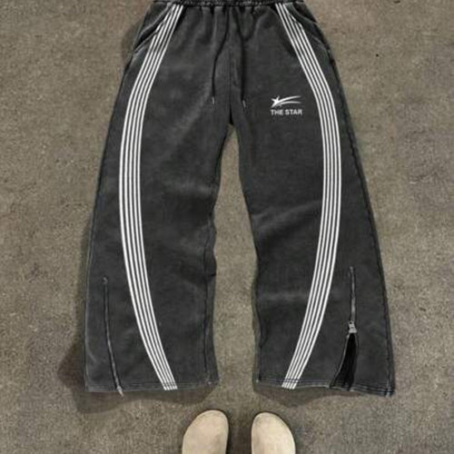 Color Patchwork Front Pocket Sweatpants, Men's Drawstring Waist Printed Pants