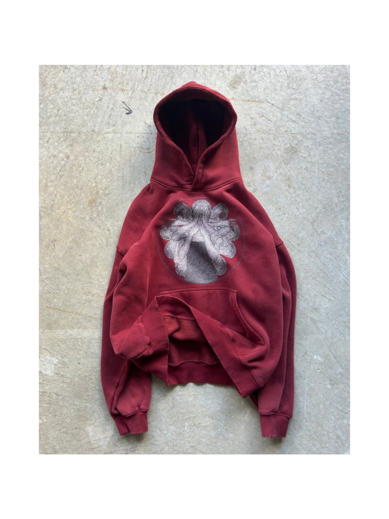 Men's Wine Red American Style Printed Oversized Hoodie, Unique Trendy Design No Duplicate Style, Comfort Loose Autumn Casual Hooded Sweatshirt Ideal for Daily Street Fashion Outfits