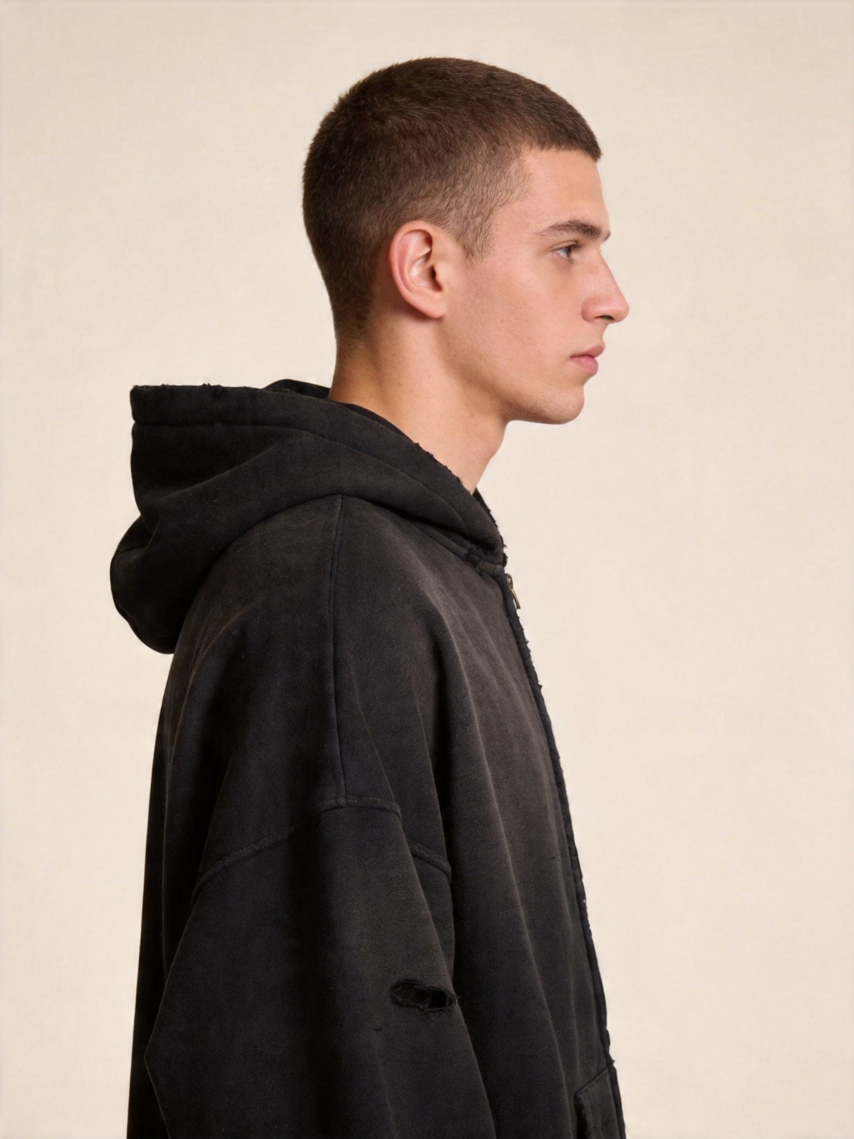 Men's Heavyweight Cotton Grunge Zip-Up Hoodie, Retro Washed Spray-Painted Distressed Oversized Sweatshirt