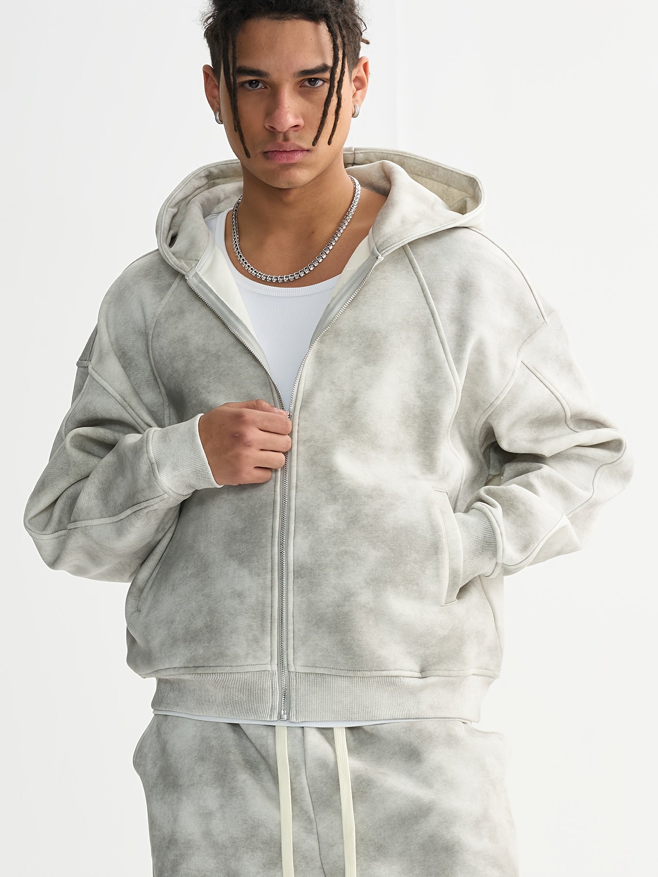 Vintage Men Zipper Hoodie Autumn\u002Fwinter Oversized Boxy Fit Zipper Sweatshirt Grey Streetwear Casual Couple Jacket Top Heavyweight Baggy Hoodie Unisex