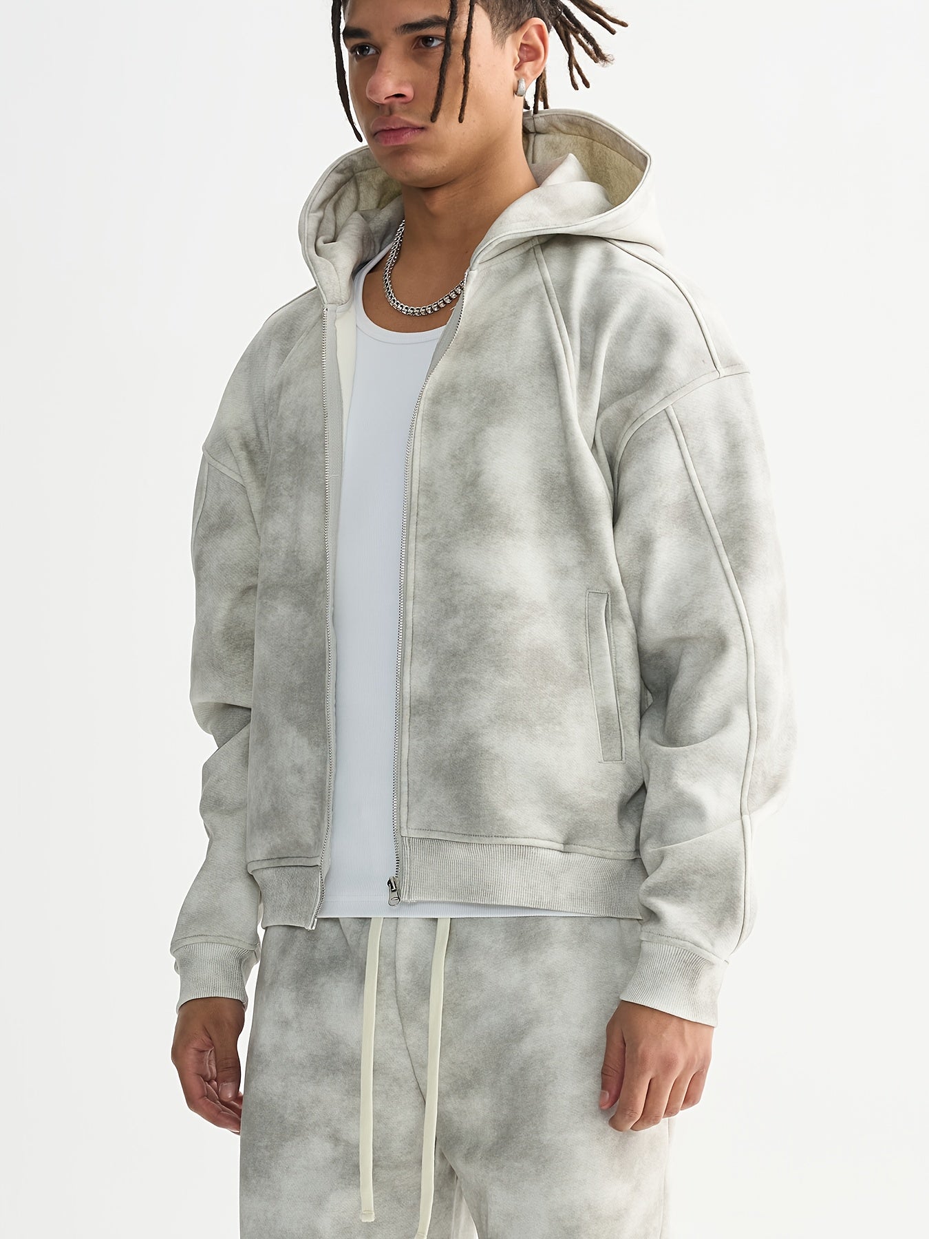 Vintage Men Zipper Hoodie Autumn\u002Fwinter Oversized Boxy Fit Zipper Sweatshirt Grey Streetwear Casual Couple Jacket Top Heavyweight Baggy Hoodie Unisex