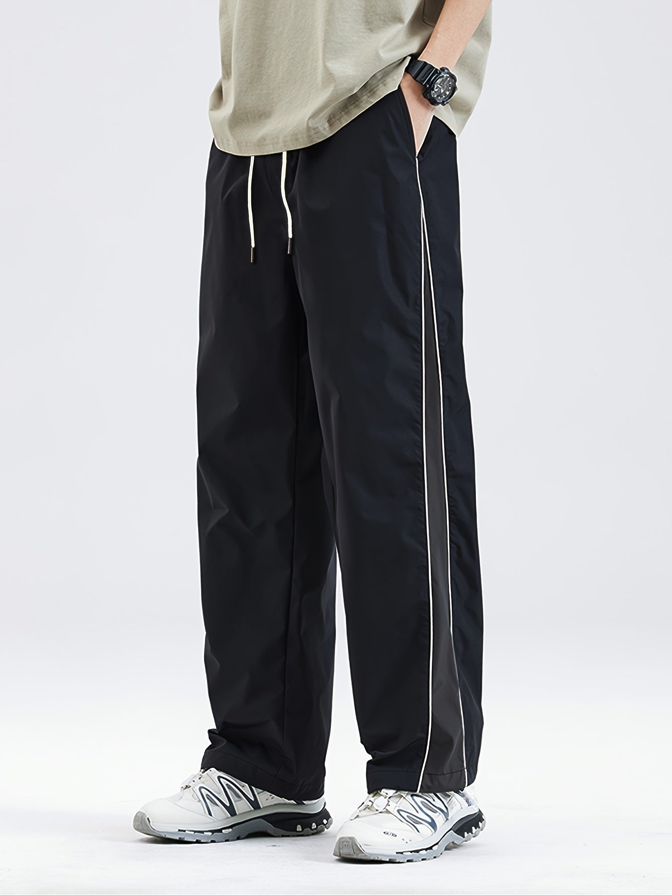 Casual Jogger Pants for Men Featuring a Striped Color-Block Design, Straight-Leg Fit, And a Drawstring Waist, Perfect for Spring And Autumn
