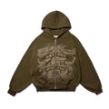 The new hoodie with letter print design, zipper and hood, is a loose version for both men and women
