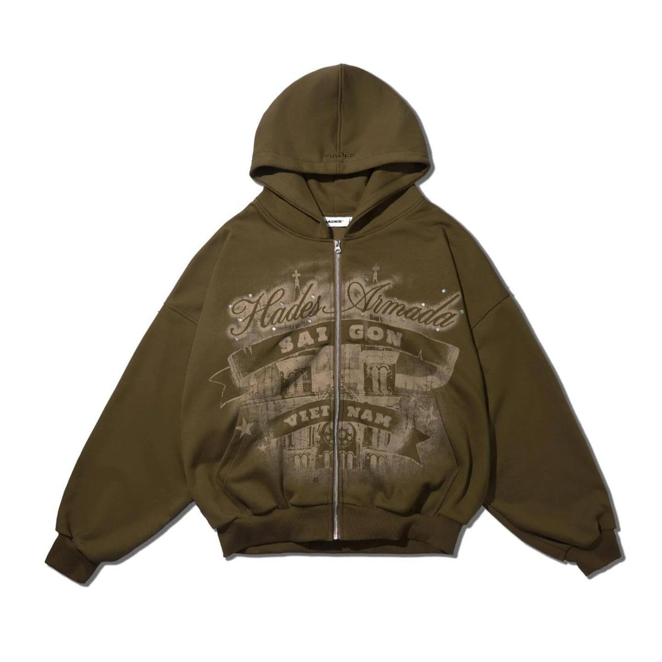 The new hoodie with letter print design, zipper and hood, is a loose version for both men and women