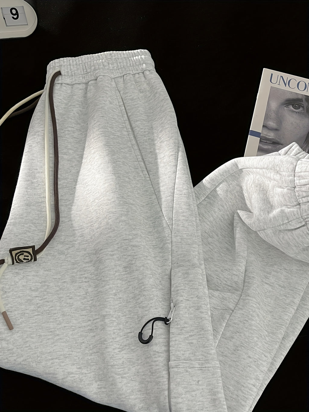Men's High-Waisted Vertical Straight Leg Sweatpants - Light Grey Retro Gym Joggers with Elastic Drawstring Waist, Loose Curved Knife Fit for Fitness, Sports & Casual Wear | Spring\u002FAutumn Pants (Machine Washable)
