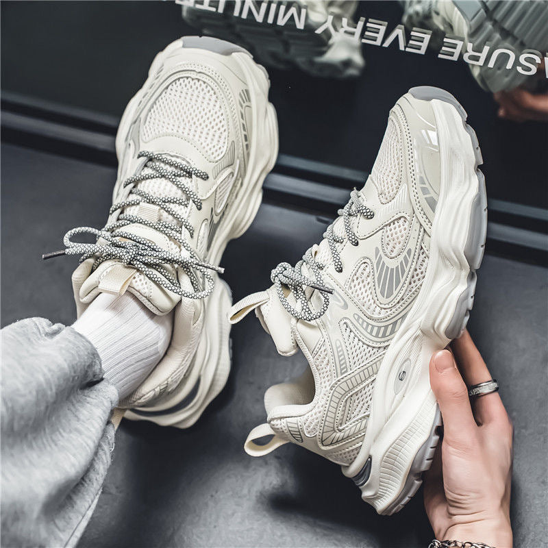 New Spring Men's Shoes, Breathable Mesh Shoes, Trendy Versatile Thick-soled Sneakers, Casual Dad Shoes Men