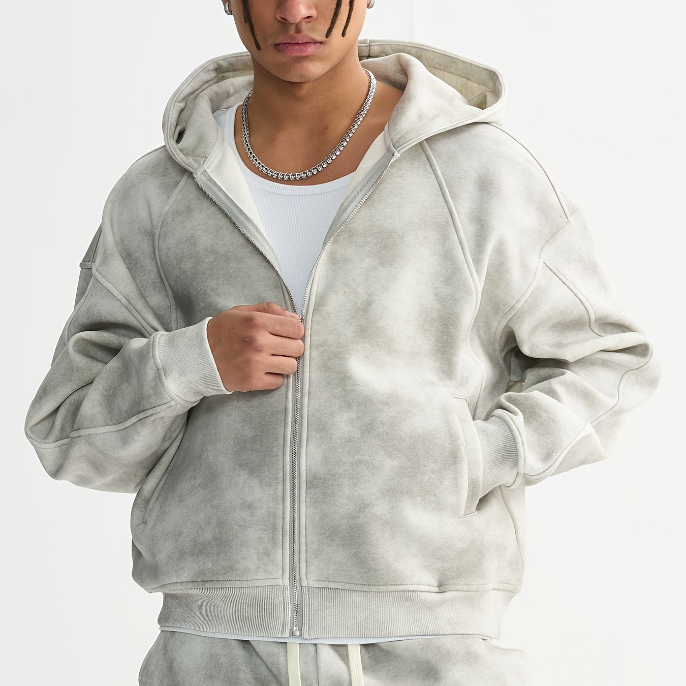 Vintage Men Zipper Hoodie Autumn\u002Fwinter Oversized Boxy Fit Zipper Sweatshirt Grey Streetwear Casual Couple Jacket Top Heavyweight Baggy Hoodie Unisex