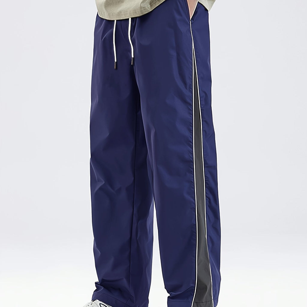 Casual Jogger Pants for Men Featuring a Striped Color-Block Design, Straight-Leg Fit, And a Drawstring Waist, Perfect for Spring And Autumn
