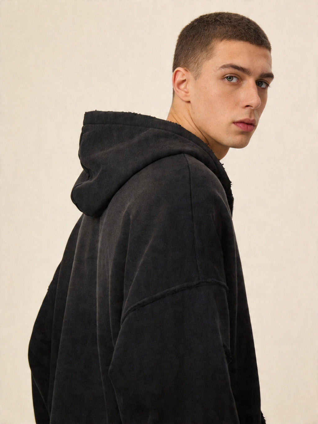 Men's Heavyweight Cotton Grunge Zip-Up Hoodie, Retro Washed Spray-Painted Distressed Oversized Sweatshirt